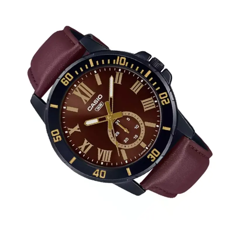 Casio Enticer Brown Dial Leather Men's Watch- MTP-VD200BL-5B